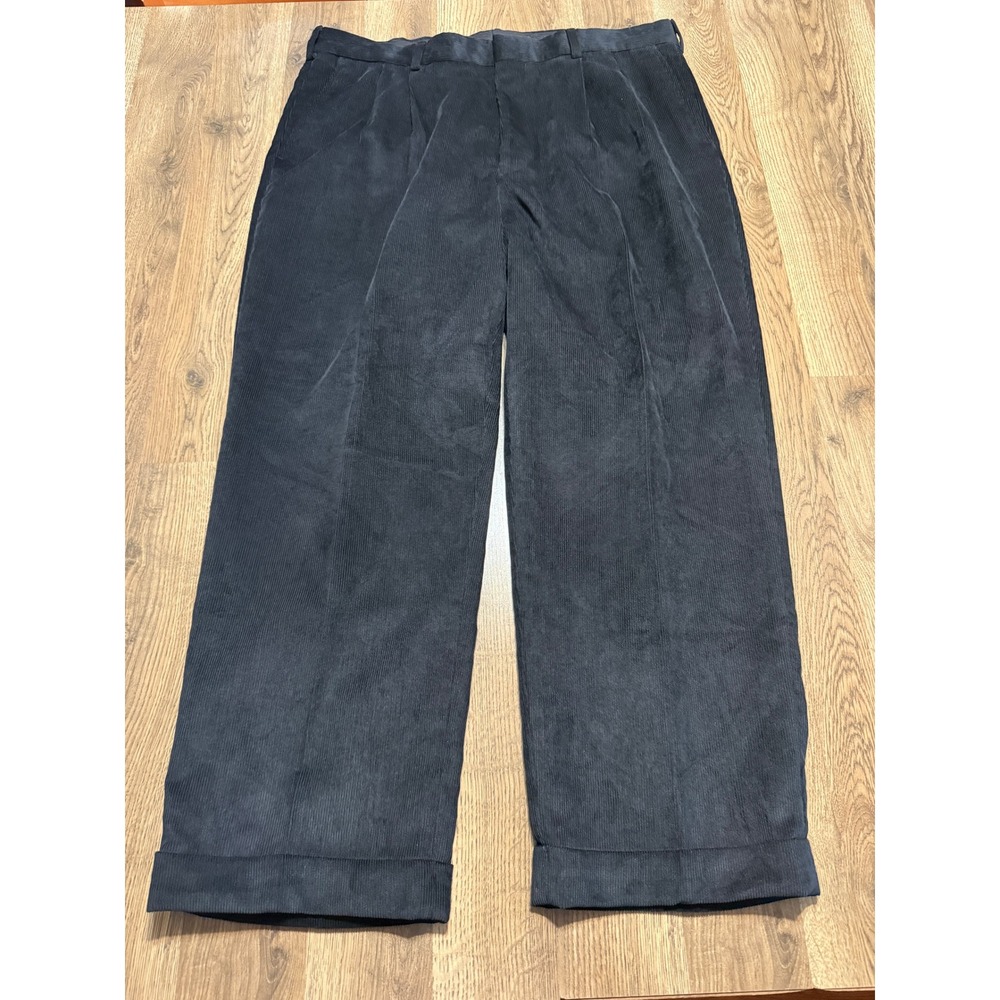 George Pants Mens Size 40x30 Black Pants Pleated Corduroy Cuffed Classic Fit